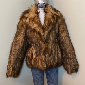 H&M Faux Fur Teddy Jacket in Brown and Tan